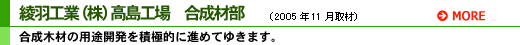 綾羽工業(株) 高島工場 合成材部